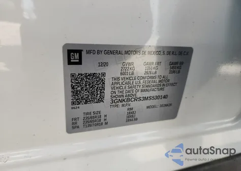 2021 Chevrolet Blazer 2Lt z USA, uszkodzony, nr VIN 3GNKBCRS3MS530140